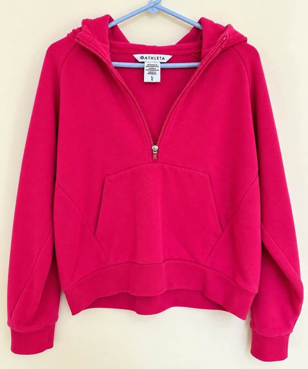 Athleta Women’s Half Zip Hoodie Size Large Bright Pink Fuchsia (as58b3)